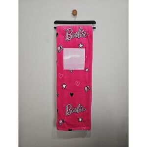 Barbie Oversized Pink Throw Blanket 60x70 Logo Hearts Stars Cozy Plush